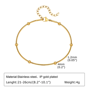 Golden stainless steel bead anklet for women with 21-26cm adjustable snake chain length
