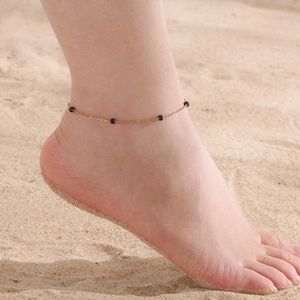 Bracelet de cheville doré en acier inoxydable avec perles noires, bijoux d'été chic