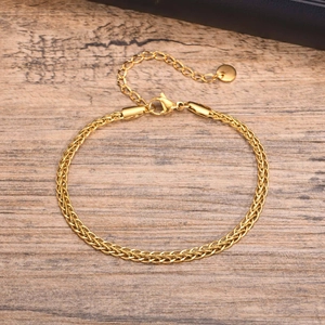 Bracelet Homme Mode Acier Inoxydable Or Tressé Chaîne Épi Réglable Bijoux Individuels Accessoires Cadeau