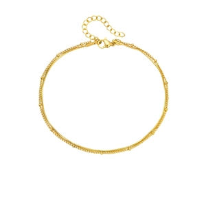 Double-layer 18K gold plated stainless steel anklet with snake chain and beads