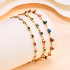 Bracelet de Cheville en Acier Inoxydable Plaqué Or Avec Breloques en Émail Coloré Pour Femme Bijoux de Plage Mode Chaîne Réglable