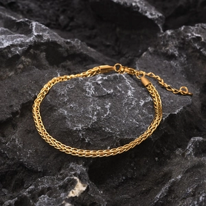 Bracelet tressé en acier inoxydable doré pour homme avec fermoir mousqueton