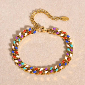 18K gold plated stainless steel Cuban chain bracelet with colorful enamel links