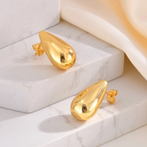 Fashion Stainless Steel Teardrop Stud Earrings Polished IP Gold Plated Waterdrop Shape Jewelry For Women Commute Accessories