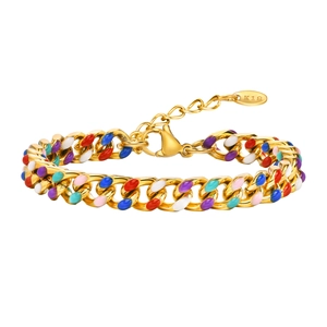 Colorful enamel 18K gold-plated stainless steel Cuban link bracelet with lobster clasp