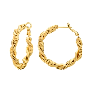 Elegant gold spiral hoop earrings with intricate metallic twisted wire textures for women