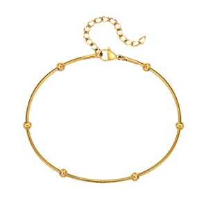 Golden stainless steel bead anklet featuring a smooth snake chain and lobster clasp