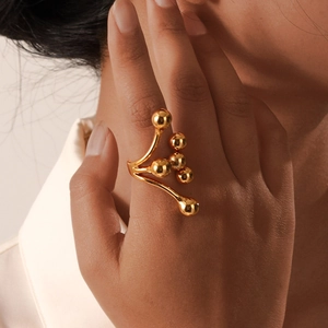 Bague en Acier Inoxydable avec Perles d Or Polies Minimaliste Géométrique Multi Sphère Bague pour Femme Accessoire Bijoux