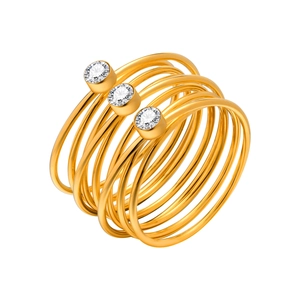 Bague multicouche élégante plaquée or avec zircons cubiques pour femmes