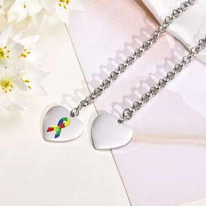 Collane con cuore in acciaio inossidabile e nastro a puzzle per l'autismo consapevolezza