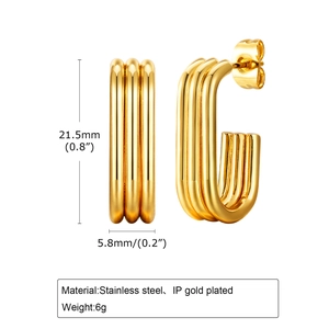 Détails de boucles d'oreilles en acier doré en U à trois rangs avec dimensions