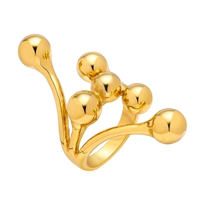 Bague moderne en acier inoxydable doré ornée de cinq perles sphériques polies brillantes