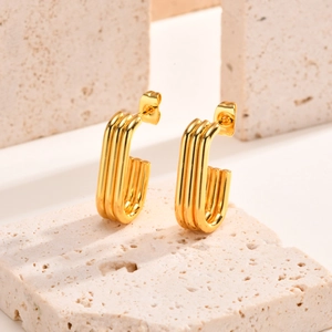 Boucles d'oreilles créoles en acier inoxydable doré avec triple ligne en forme de U