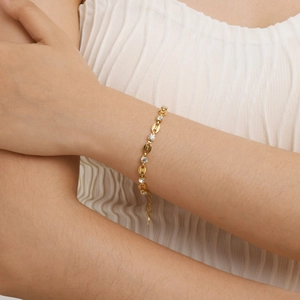 Bracelet élégant plaqué or 18K avec pierres de zircon et chaîne à maillons réglable
