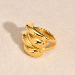 Chic golden multi-layer stainless steel ring featuring a smooth polished teardrop design