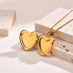 Stainless Steel Heart Locket Necklace For Women Abalone Shell Inlay Openable Photo Pendant Gold Steel Color Fashion Jewelry