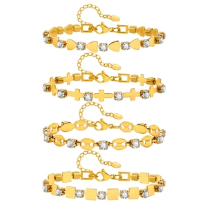 Lot de bracelets en acier inoxydable plaqué or 18 carats avec breloques cœur et zircon
