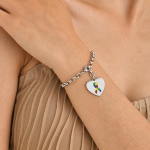 Bracciale con Ciondolo a Cuore in Acciaio Inossidabile Con Nastro del Puzzle per la Consapevolezza dell'Autismo per Donna