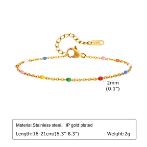 Detail of colorful beads on gold stainless steel bracelet with K18 engraved tag