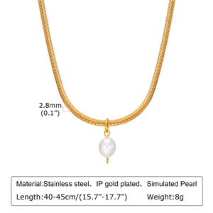 Details zur 2,8mm vergoldeten Schlangenkette aus Edelstahl mit Perlenanhänger und Maßen