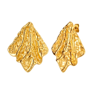 Minimalist gold stainless steel stud earrings with modern irregular crumpled texture