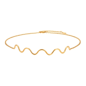 Polished golden stainless steel wavy line necklace with 18K gold plating for women