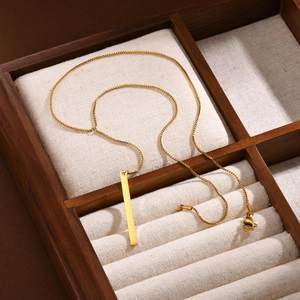Collier en Y à pendentif rectangulaire minimaliste en acier inoxydable doré avec chaîne box