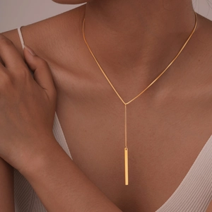 Collier en Y Minimaliste en Acier Inoxydable Plaqué Or pour Femmes Pendentif Barre Rectangulaire Géométrique Bijoux