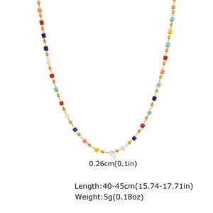 Detail showing 0.26cm colorful beads and 18K gold chain with size specifications