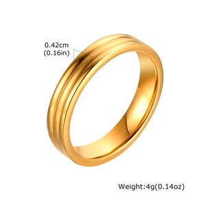 Three-layer gold stainless steel ring with dual groove design 0.42cm width 4g weight