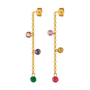 Orecchini a nappa in acciaio inossidabile dorato con pietre di zircone multicolore