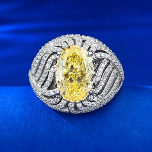 Lussuoso Anello in Argento Sterling 925 con Strass Giallo Ovale per Donna Elegante Anello da Cocktail Party in Strass