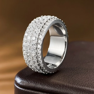 Luxury 925 sterling silver spinning band ring with four rows of sparkling square zircon