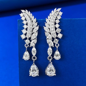 Elegante S925 Silber Federohrringe mit Marquise-Steinen und Tropfenanhängern