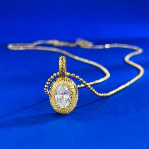 925 Sterlingsilber Ovaler Anhänger Halskette Für Damen Retro Luxuriös Strass Eingelegt Vergoldet Schlüsselbein Kette Schmuck