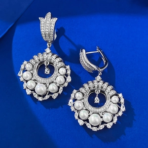 Boucles d'oreilles vintage en argent S925 avec perles et diamants étincelants