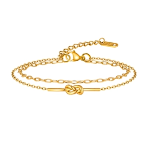 Golden double-layer stainless steel knotted bracelet with lobster clasp and K18 charm