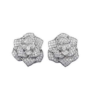 Exquisite S925 sterling silver camellia stud earrings with sparkling pave zircon stones