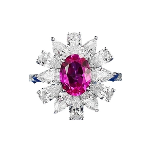 Bague élégante en argent avec zircon fuchsia ovale et pierres claires en poire