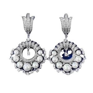 Boucles d'oreilles vintage en argent S925 avec diamants et perles blanches élégantes