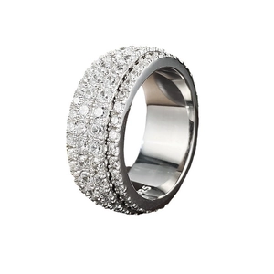 Luxurious wide band S925 sterling silver ring with multi-row pave cubic zirconia stones