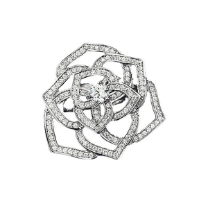 Elegant S925 sterling silver camellia rose ring featuring sparkling white cubic zirconia stones