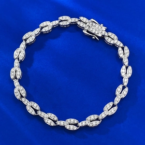 Luxueux Bracelet à Maillons en Feuille de Marquise en Argent Sterling 925 Avec Strass Bijoux Hip Hop Plein Strass pour Hommes Femmes