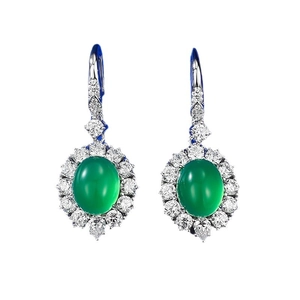 Elegant 925 silver stud earrings with oval green chalcedony and diamond halo