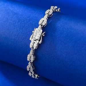 Bracelet cubain en argent 925 avec zircons marquise et fermoir de sécurité chic