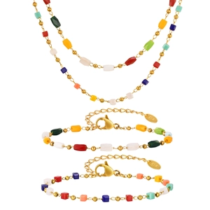 18K gold plated stainless steel jewelry set with colorful cubic beads and lobster clasp