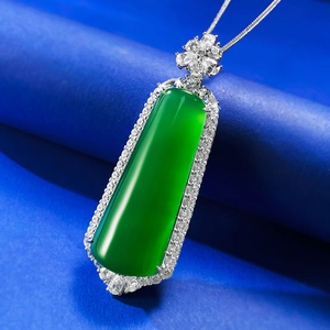 S925 silver emerald green jadeite pendant necklace with sparkling micro-pave zirconia