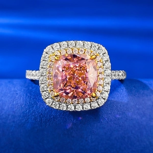 Luxuriöser 925 Sterlingsilber Kissenschliff Rosa Strass Ring Doppel-Halo Padparadscha Stil Verlobung Hochzeit Ring Damen Schmuck