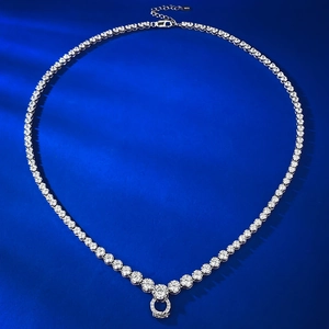 Collier Tennis en Argent Sterling 925 pour Hommes Femmes Pendentif Couronne Strass Réglable Bijoux de Cou Géométriques
