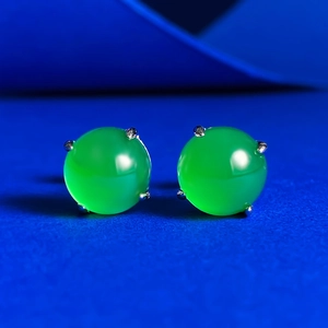 Boucles d'Oreilles Clous en Argent Sterling 925 Calcédoine Verte Artificielle Élégant Strass Incrusté Bijoux pour Femmes Boucles d'Oreilles Pierre Verte Ronde